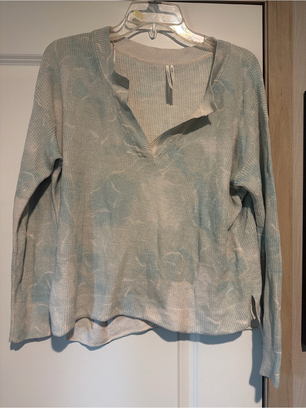 Anthropologie Washed Aqua Tie-Dye V-Neck Pullover